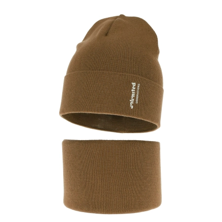 Czapka i komin dla chłopca jesienny, wiosenny komplet, z bawełną, camel Timothe-2