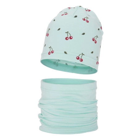 Czapka i komin dla dziewczynki jesienny, wiosenny komplet, miętowy, bawełniany Cerise-2