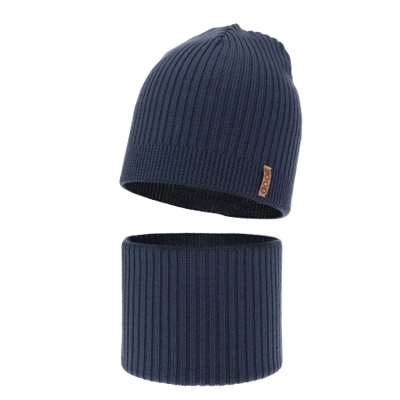 Czapka i komin dla chłopca jesienny, wiosenny komplet, ciemnoniebieski, 100% wełniany merino Chester-2