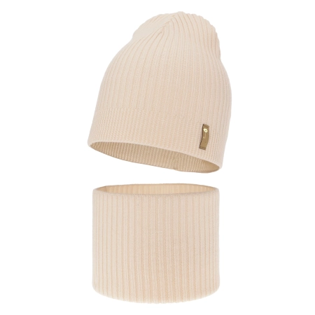 Czapka i komin dla dziewczynki jesienny, wiosenny komplet, jasnoróżowy, 100% wełniana merino Chelsie-2