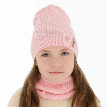 Czapka i komin dla dziewczynki jesienny, wiosenny komplet, szary, 100% wełniany merino Chelsie-5