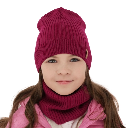 Czapka i komin dla dziewczynki jesienny, wiosenny komplet, szary, 100% wełniany merino Chelsie-6
