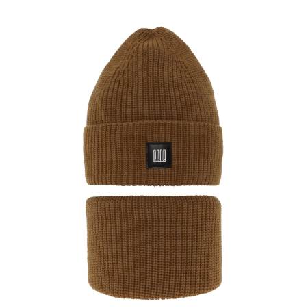Czapka i komin dla chłopca zimowy komplet, camel, Amadeo-2