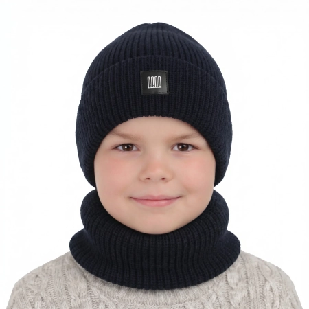 Czapka i komin dla chłopca zimowy komplet, granatowy Amadeo-1
