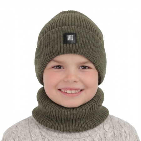 Czapka i komin dla chłopca zimowy komplet, khaki Amadeo-1