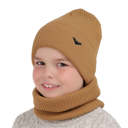 Czapka i komin dla chłopca zimowy komplet, camel, Romeo-1