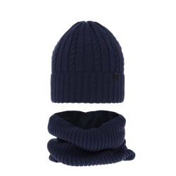 Czapka i komin dla chłopca zimowy komplet, granatowy, z wełną merino Kairo-1