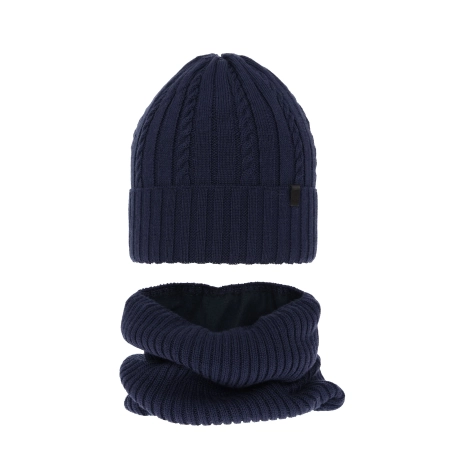 Czapka i komin dla chłopca zimowy komplet, granatowy, z wełną merino Kairo-1