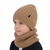 Czapka i komin dla chłopca zimowy komplet, camel, z wełną merino, podszyty polarem Kairo-1