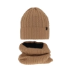Czapka i komin dla chłopca zimowy komplet, camel, z wełną merino, podszyty polarem Kairo-2