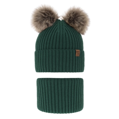Czapka i komin dla chłopca zimowy komplet, zielony, z dwoma pomponami Oxford-2