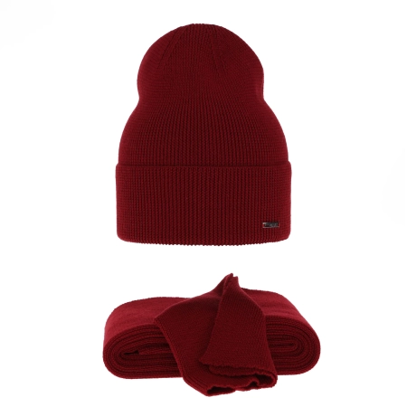 Czapka i szalik damski zimowy komplet, bordowy, 100% wełniany merino Melpomena-2