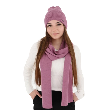 Czapka i szalik damski zimowy komplet, bordowy, 100% wełniany merino Melpomena-12