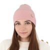 Czapka damska zimowa, wiosenna, jasnoróżowa, 100% wełniana merino Sophie-1