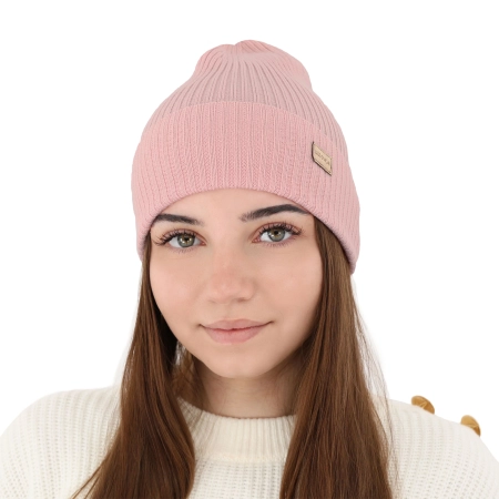 Czapka damska zimowa, wiosenna, jasnoróżowa, 100% wełniana merino Sophie-1