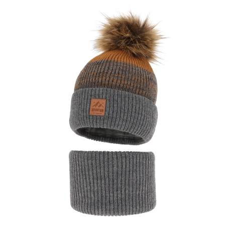 Czapka i komin dla chłopca zimowy komplet, szary, z pomponem Buffalo-2