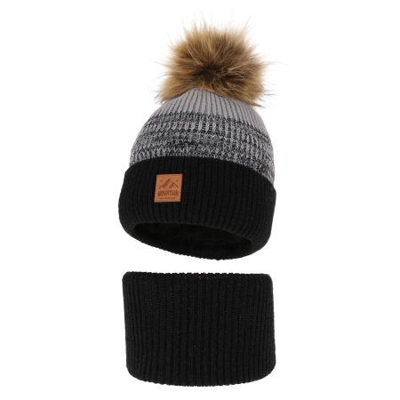 Czapka i komin dla chłopca zimowy komplet, czarny, z pomponem Buffalo-2