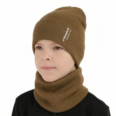 Czapka i komin dla chłopca jesienny, wiosenny komplet, z bawełną, camel Timothe-1