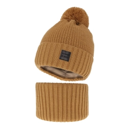 Czapka i komin dla chłopca zimowy komplet, camel, z pomponem Conan-1