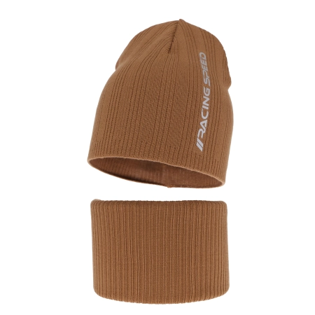 Czapka i komin dla chłopca jesienny, wiosenny komplet, camel, z bawełną, Kolorado-2