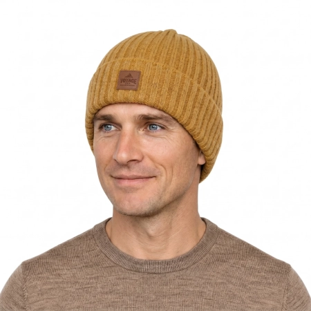 Czapka zimowa męska, miodowa, z wełną merino Benet-1