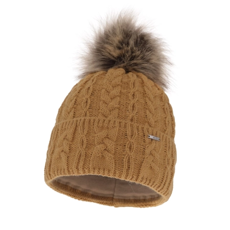 Czapka zimowa damska, camel, z pomponem Omega-2