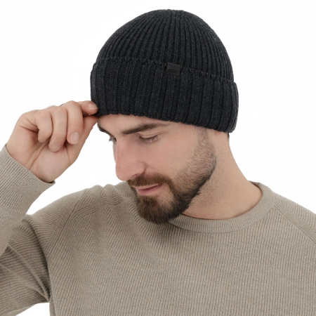 Czapka zimowa męska, ciemnoszara, 100% wełniana merino, bezszwowa Bruner-3