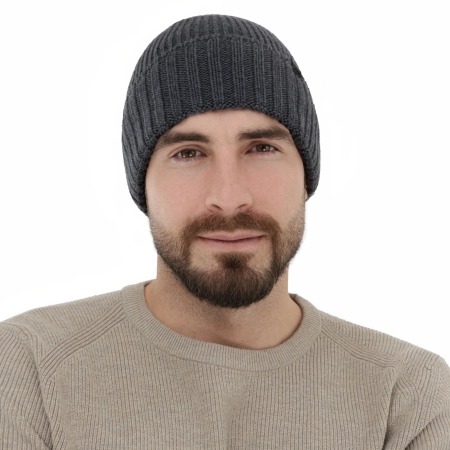 Czapka zimowa męska, szara, 100% wełniana merino, bezszwowa Bruner-1