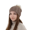 Czapka zimowa damska, ciemnobeżowa, z wełną merino Bafi-1