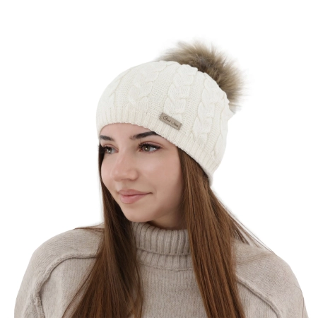 Czapka zimowa damska, ciemnobeżowa, z wełną merino Bafi-5