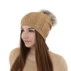Czapka zimowa damska, camel, z wełną merino Bafi-1