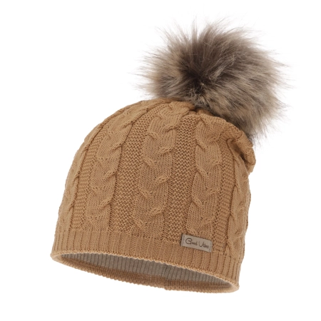 Czapka zimowa damska, camel, z wełną merino Bafi-2