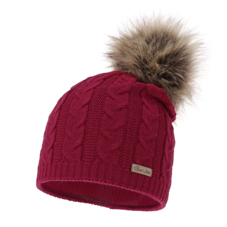 Czapka zimowa damska, różowa, z wełną merino Bafi-2