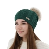 Czapka zimowa damska, zielona, z wełną merino Bafi-1