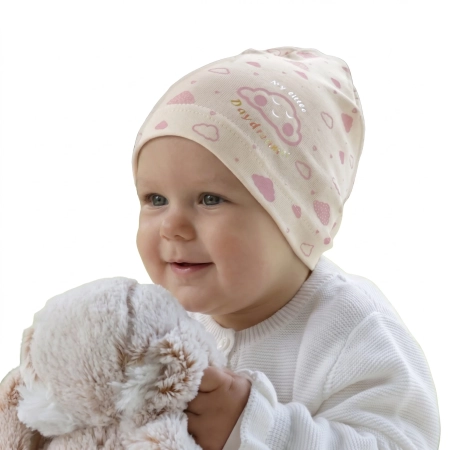 Czapka bawełniana dla dziewczynki jesienna, wiosenna, kremowa Klaudyna-1