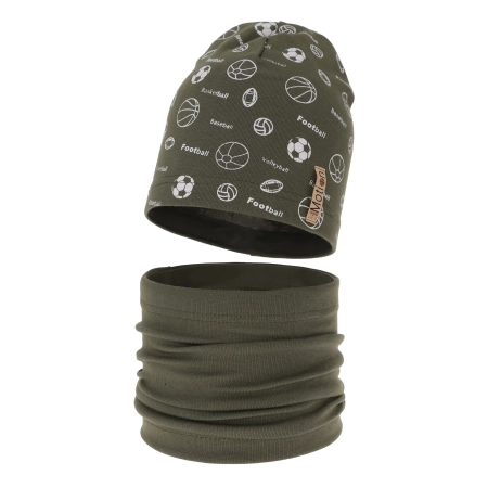 Czapka i komin dla chłopca jesienny, wiosenny komplet, khaki, bawełniany Paolo-2