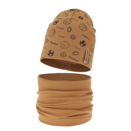 Czapka i komin dla chłopca jesienny, wiosenny komplet, camel, bawełniany Paolo-2