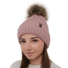 Czapka zimowa damska, różowa, z pomponem, Gaba-4