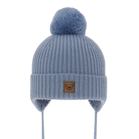 Czapka zimowa dla chłopca, błękitna, 100% wełniana merino, podszyta wełnianym polarem, wiązana Tacco-2