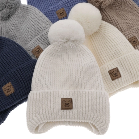 Czapka zimowa dla chłopca, błękitna, 100% wełniana merino, podszyta wełnianym polarem, wiązana Tacco-4