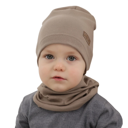 Czapka i komin dla chłopca jesienny, wiosenny komplet, khaki, bawełniany Frizer-5