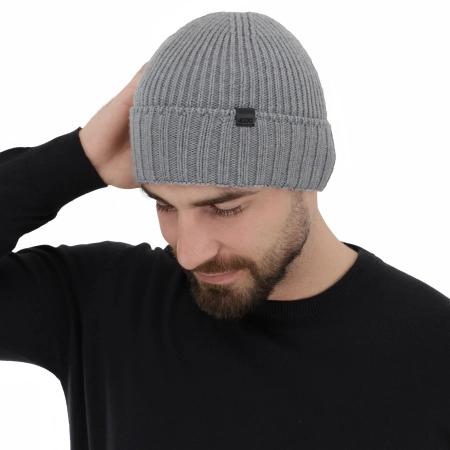 Czapka zimowa męska, szara, 100% wełniana merino, bezszwowa Bruner-3