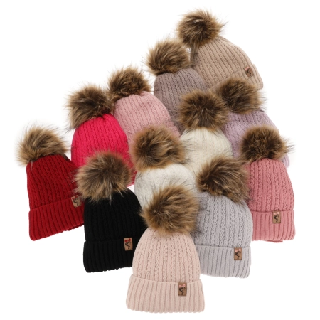 Czapka i komin dla dziewczynki zimowy komplet, liliowy, z pomponem Larina-4