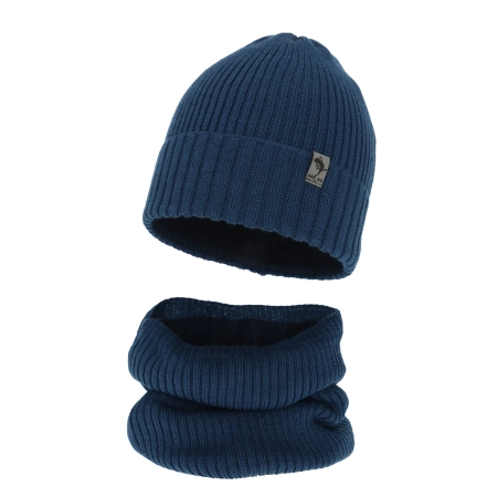 Czapka i komin dla chłopca zimowy komplet, niebieski, wełniany merino Gecko-2