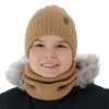 Czapka i komin dla chłopca zimowy komplet, camel, wełniany merino, podszyty polarem Gecko-3