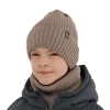 Czapka i komin dla chłopca zimowy komplet, brązowy, podszyty polarem, wełniany merino Gecko-7