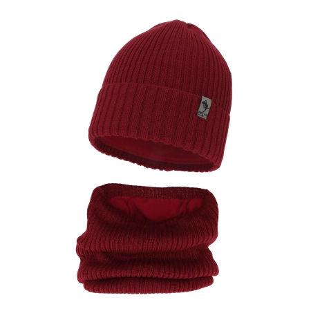 Czapka i komin dla chłopca zimowy komplet, bordowy, wełniany merino Gecko-2