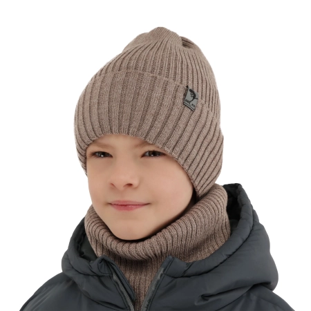 Czapka i komin dla chłopca zimowy komplet, bordowy, wełniany merino Gecko-6