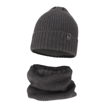 Czapka i komin dla chłopca zimowy komplet, szary, z wełną merino, podszyty polarem Gecko-2