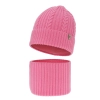 Czapka i komin dla dziewczynki zimowy komplet, różowy, 100% wełniany merino Jenny-1